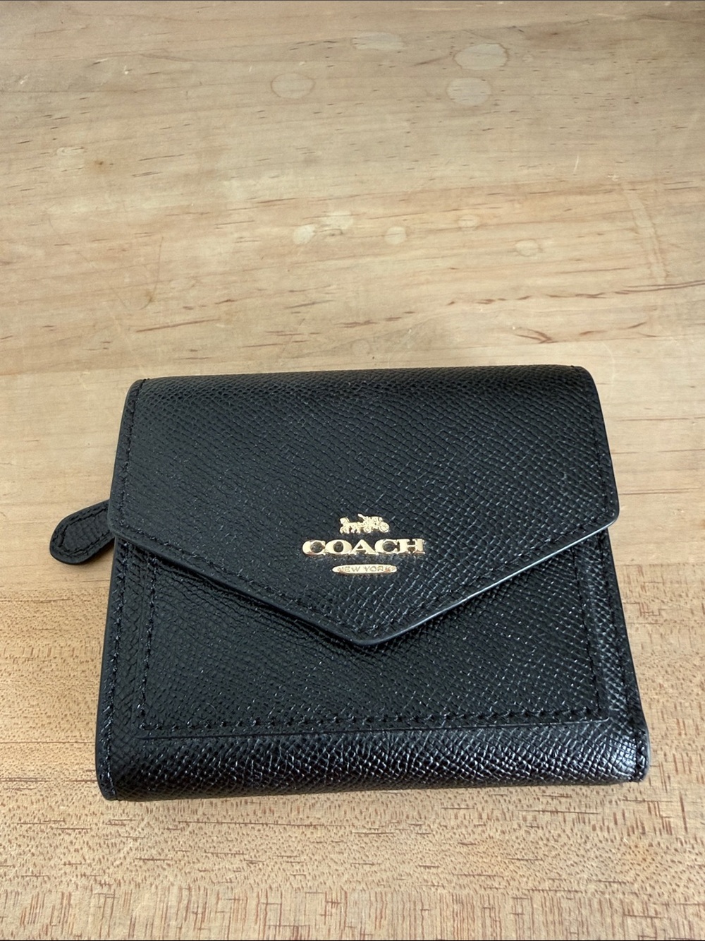 Coach Black Leather Envelope Card Holder with Gold Logo